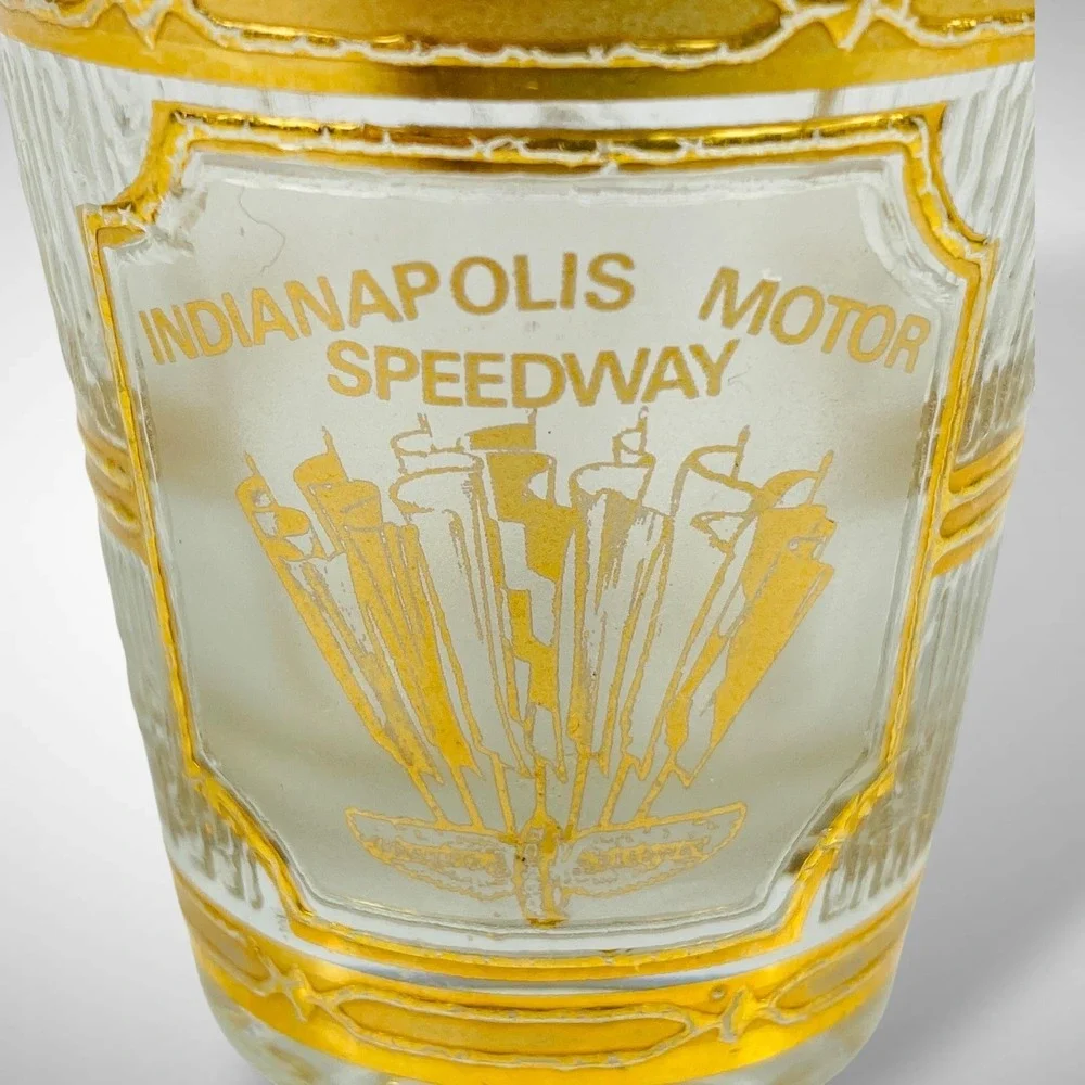 Culver‎ Shot Glass Indianapolis Motor Speedway 22K Gold Overlay 1970s 80s